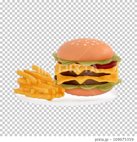 fast food menu 3d clipart, Classic cheeseburger with a side of fries fast food menu 3d clipart, Classic cheeseburger with a side of fries 109075359