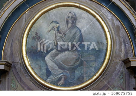Death, painting in the church of the Saint Peter in Ivanic Grad, Croatia 109075755