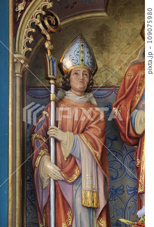 Saint Martin, statue on the main altar in the Saint Nicholas church in Petschied near Luson, Italy Saint Martin, statue on the main altar in the Saint Nicholas church in Petschied near Luson, Italy 109075980