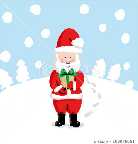 雪の中クリスマスプレゼントを持ってきてくれたサンタ1 109076661