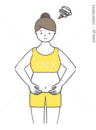 ぽっこりお腹を気にする女性 ぽっこりお腹を気にする女性 109076691