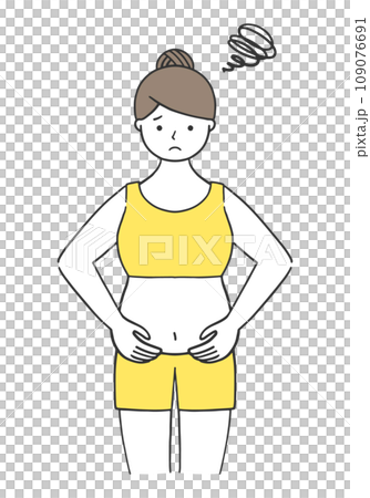 ぽっこりお腹を気にする女性 ぽっこりお腹を気にする女性 109076691