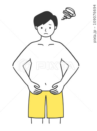 ぽっこりお腹を気にする男性 109076694
