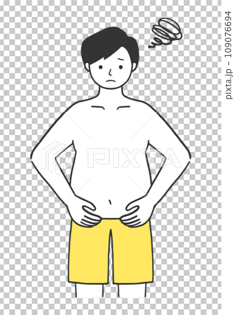 ぽっこりお腹を気にする男性 109076694