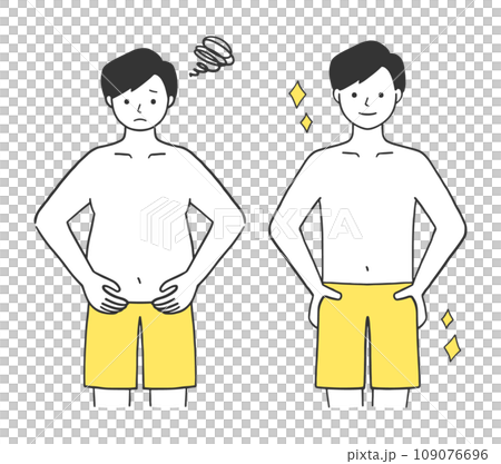 Illustration of before and after diet (male) Illustration of before and after diet (male) 109076696