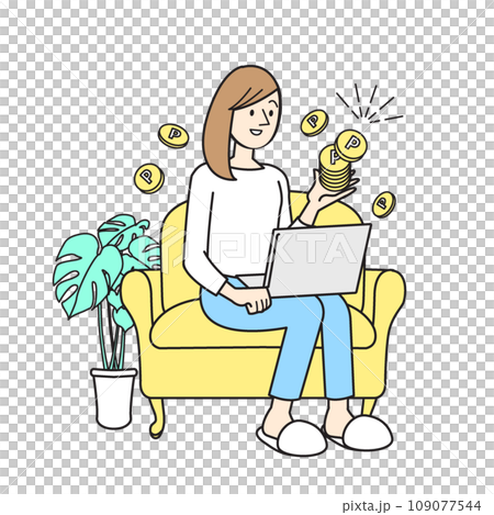 Simple person illustration, female lifestyle, woman sitting on a sofa Simple person illustration, female lifestyle, woman sitting on a sofa 109077544