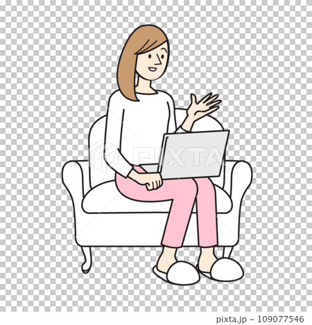 簡單的人物插圖，女性生活方式，坐在沙發上的女人 109077546