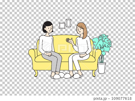 シンプルな人物イラスト　女性のライフスタイル　ソファに座る女性 109077618