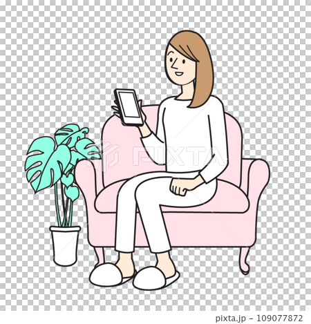 簡單的人物插圖,女性生活方式,坐在沙發上的女人 簡單的人物插圖,女性生活方式,坐在沙發上的女人 109077872
