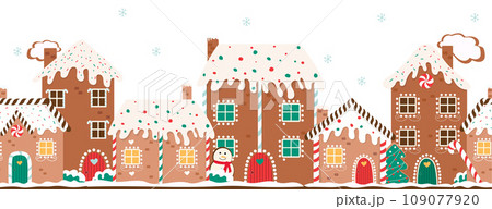 Gingerbread houses christmas border. 109077920