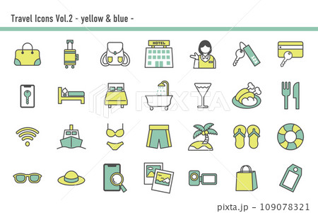 旅行アイコンセットB 03 黄色と水色 旅行アイコンセットB 03 黄色と水色 109078321