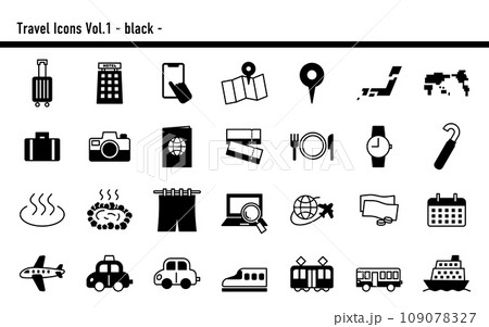 旅行アイコンセットA　02　黒 109078327