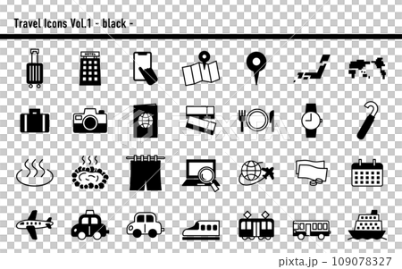 旅行アイコンセットA　02　黒 109078327