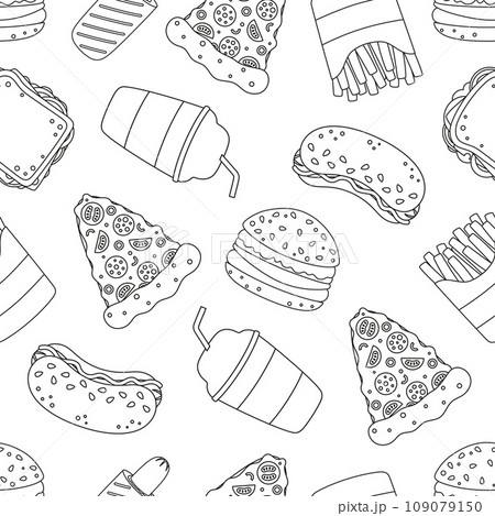 outline cartoon fast food seamless pattern 109079150