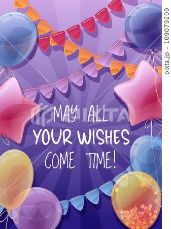 Birthday greeting card template. Banner, flyer with colorful balloons. Happy birthday Invitation design for holiday, anniversary, party 109079209