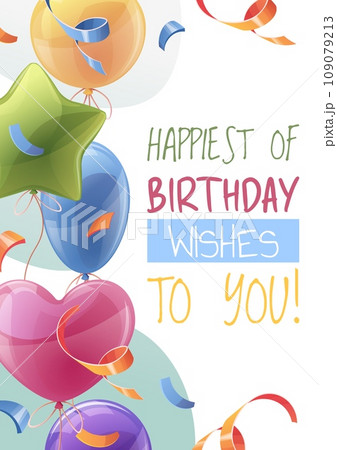 Birthday greeting card template. Banner, flyer with colorful balloons. Happy birthday Invitation design for holiday, anniversary, party 109079213