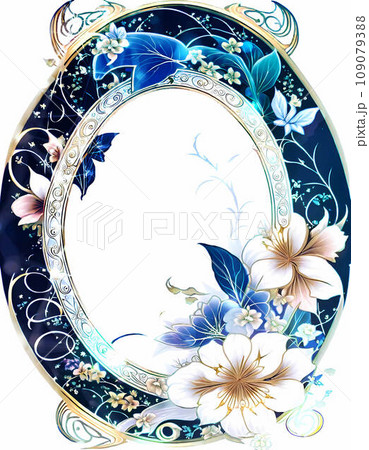 アールヌーボー風花のデザインフレームイラストのイラスト素材