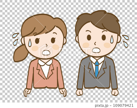 A female office worker and a male office worker in suits sweating and sweating A female office worker and a male office worker in suits sweating and sweating 109079421