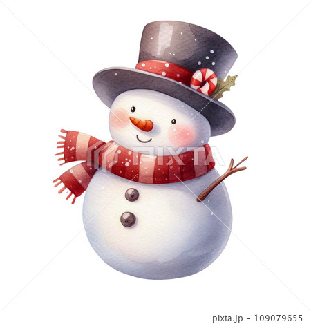 Cartoon cute snowman watercolor clip art illustration PNG Cartoon cute snowman watercolor clip art illustration PNG 109079655