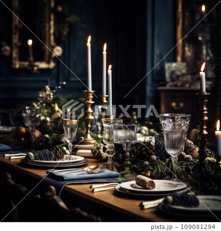 Christmas table setting with winter decoration Christmas table setting with winter decoration 109081294