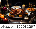 Thanksgiving dinner with baked turkey 109081297