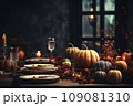 Thanksgiving table setting with pumpkin 109081310