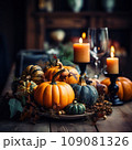 Thanksgiving table setting with pumpkin 109081326