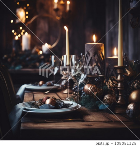 Christmas table setting with winter decoration 109081328