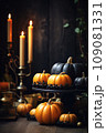 Thanksgiving table setting with pumpkin 109081331