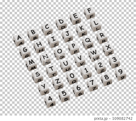 アルファベットと数字の白いサイコロ 109082742