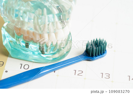 Dental appointment reminder in calendar, healthy teeth, dental health care. 109083270