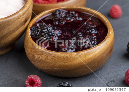 cooking using mashed ripe blackberries cooking using mashed ripe blackberries 109083547