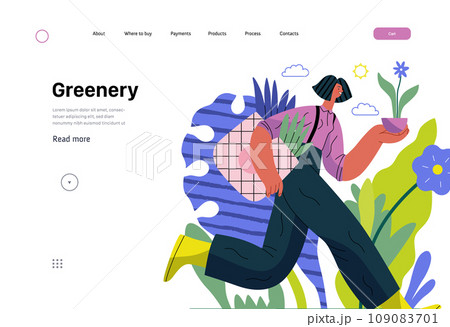Greenery, ecology -modern flat vector concept illustration of a woman running with a eco bag and a flower in the pot. Metaphor of environmental sustainability and protection, closeness to nature Greenery, ecology -modern flat vector concept illustration of a woman running with a eco bag and a flower in the pot. Metaphor of environmental sustainability and protection, closeness to nature 109083701
