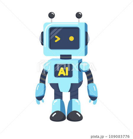Cute blue robot cartoon flat 109083776