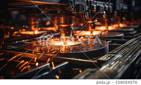 The fiber laser cutting machine cutting machine cut the stainless steel tube. The hi-technology sheet metal manufacturing process by laser cutting machine The fiber laser cutting machine cutting machine cut the stainless steel tube. The hi-technology sheet metal manufacturing process by laser cutting machine 109084876