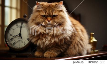 Funny Fat Cat Sitting in the Kitchen and Probably Waiting for some more Food 109084922