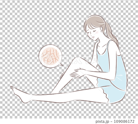 足の乾燥肌に悩む若い女性のイラスト 109086172