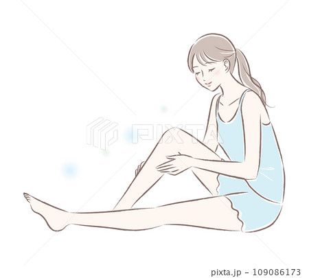 足の肌が潤う・脚が綺麗な若い女性の全身イラスト 109086173