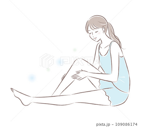 足の肌が潤う・脚が綺麗な若い女性の全身イラスト 足の肌が潤う・脚が綺麗な若い女性の全身イラスト 109086174
