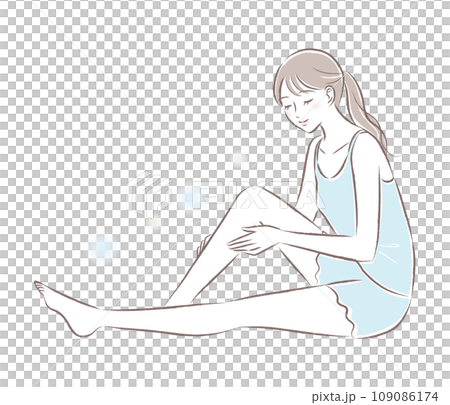 足の肌が潤う・脚が綺麗な若い女性の全身イラスト 足の肌が潤う・脚が綺麗な若い女性の全身イラスト 109086174
