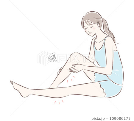足の浮腫に悩む・ふくらはぎの太さに悩む　若い女性の全身のイラスト 109086175