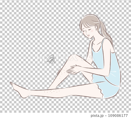 ムダ毛・すね毛の処理に悩む若い女性の全身イラスト 脱毛サロン ムダ毛・すね毛の処理に悩む若い女性の全身イラスト 脱毛サロン 109086177