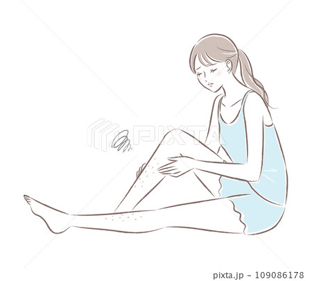 ムダ毛・すね毛の処理に悩む若い女性の全身イラスト 脱毛サロン ムダ毛・すね毛の処理に悩む若い女性の全身イラスト 脱毛サロン 109086178