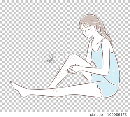 ムダ毛・すね毛の処理に悩む若い女性の全身イラスト 脱毛サロン ムダ毛・すね毛の処理に悩む若い女性の全身イラスト 脱毛サロン 109086178