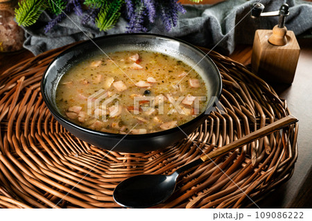 Sour soup in bowl. Sour soup in bowl. 109086222