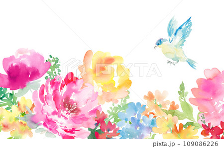水彩で描いた抽象的なペオニーと草花の背景用イラスト素材 水彩で描いた抽象的なペオニーと草花の背景用イラスト素材 109086226