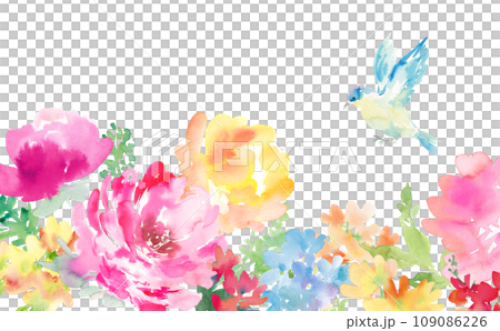 水彩で描いた抽象的なペオニーと草花の背景用イラスト素材 水彩で描いた抽象的なペオニーと草花の背景用イラスト素材 109086226