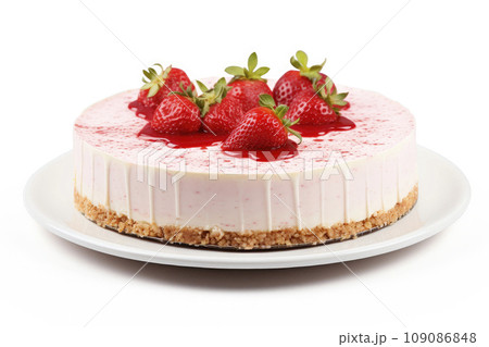Strawberry cheesecake isolated on white background 109086848