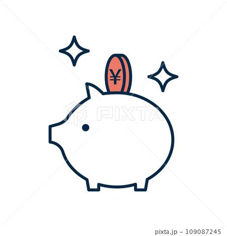 豚の貯金箱にお金（日本円）を入れるイメージのベクターイラスト 109087245