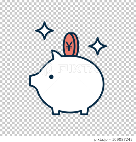 豚の貯金箱にお金（日本円）を入れるイメージのベクターイラスト 109087245